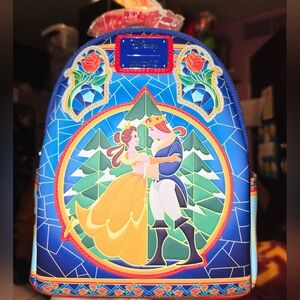 Brand NEW! Loungefly Disney Beauty And The Beast Stained Glass Mini Backpack